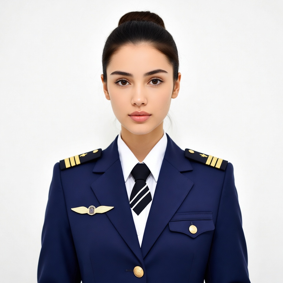 Woman in navy blue pilot uniform Woman in navy blue pilot uniform
