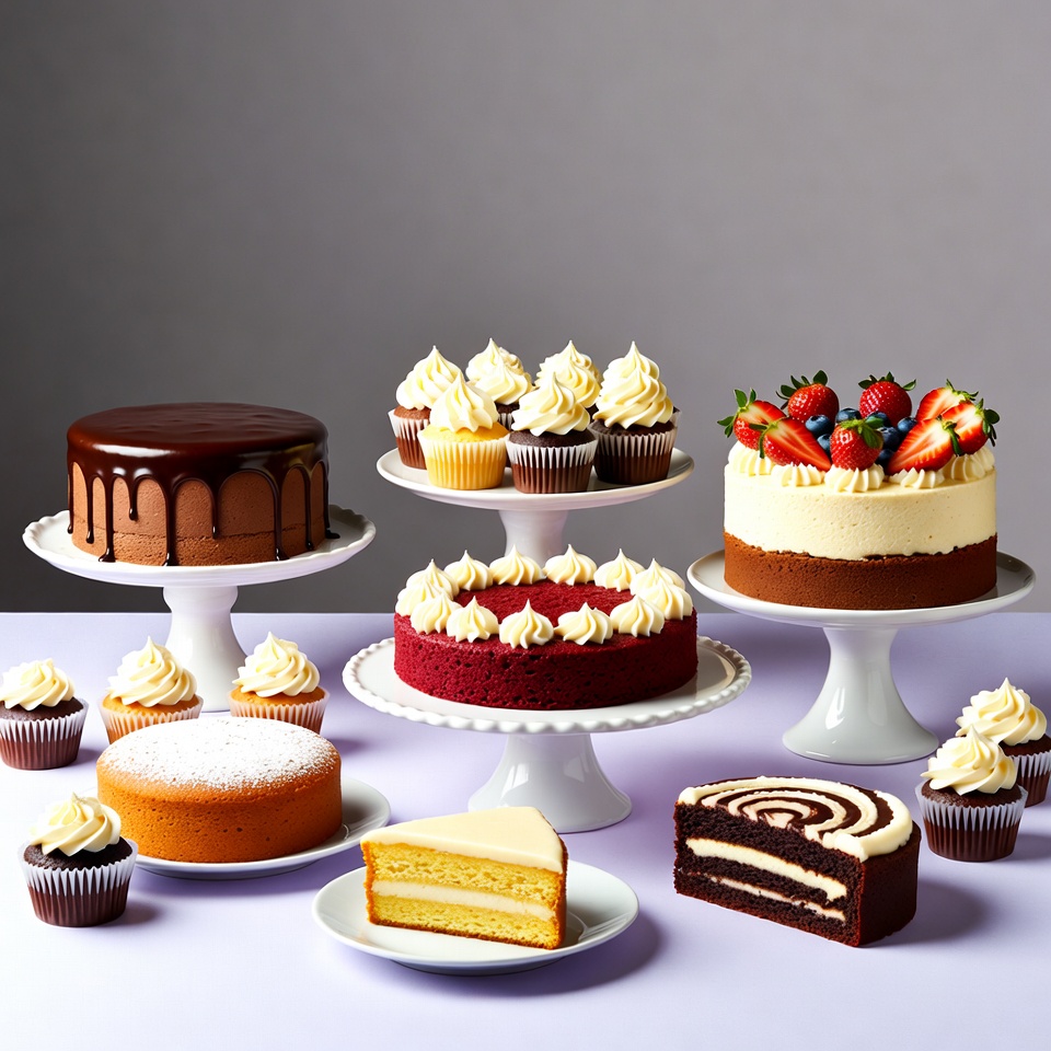 Assortment of Frosted Cakes and Cupcakes Assortment of Frosted Cakes and Cupcakes