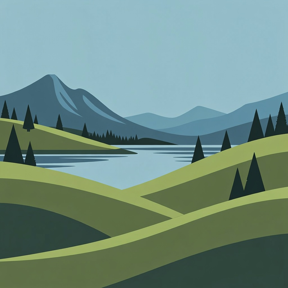 Minimalist Landscape with Mountains and Lake Minimalist Landscape with Mountains and Lake