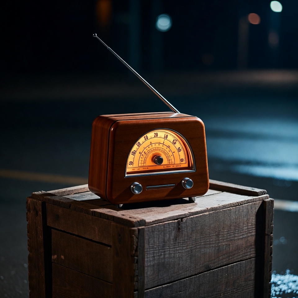 Vintage radio on wooden crate Vintage radio on wooden crate