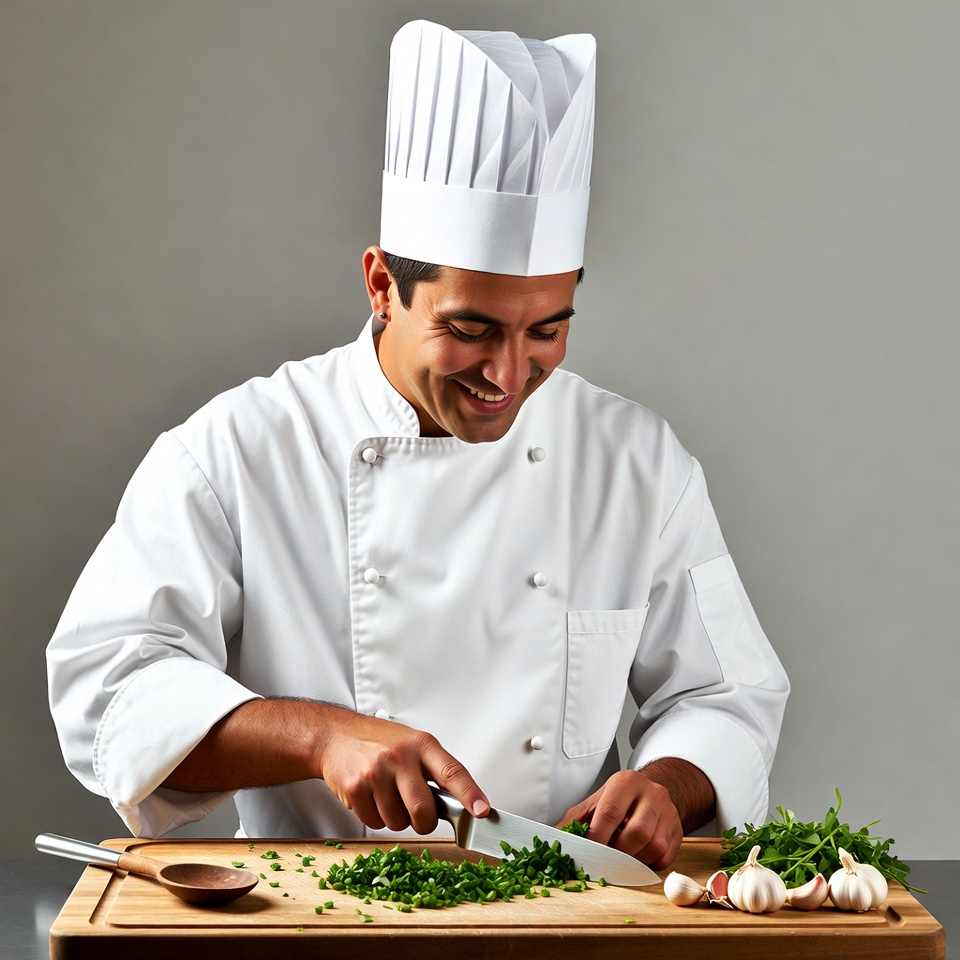 Chef chopping garlic and herbs Chef chopping garlic and herbs