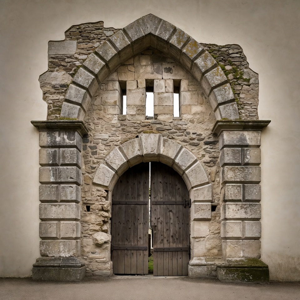 Medieval Stone Archway with Wooden Door Medieval Stone Archway with Wooden Door