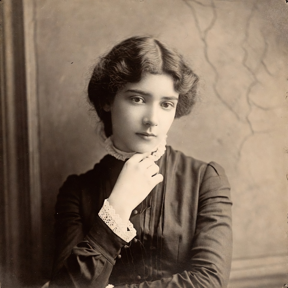 Victorian woman with hand on chin Victorian woman with hand on chin