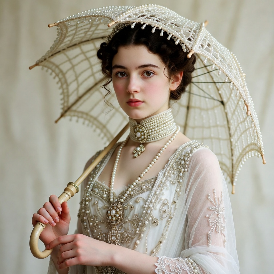 Young woman holding lace parasol Young woman holding lace parasol