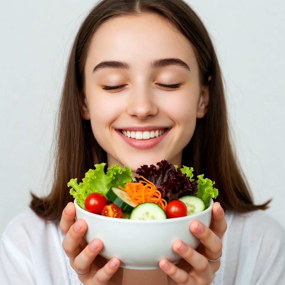 Young woman holding fresh salad bowl Young woman holding fresh salad bowl