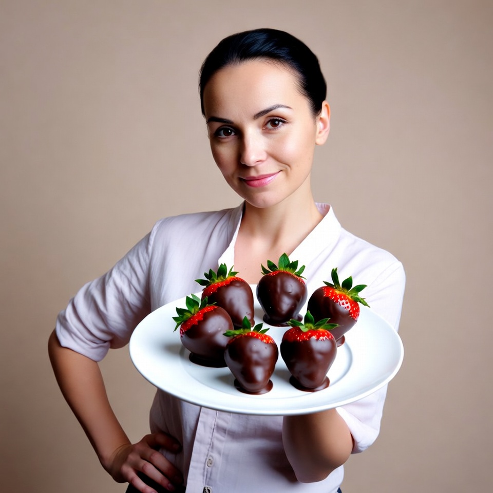 Woman holding chocolate covered strawberries Woman holding chocolate covered strawberries