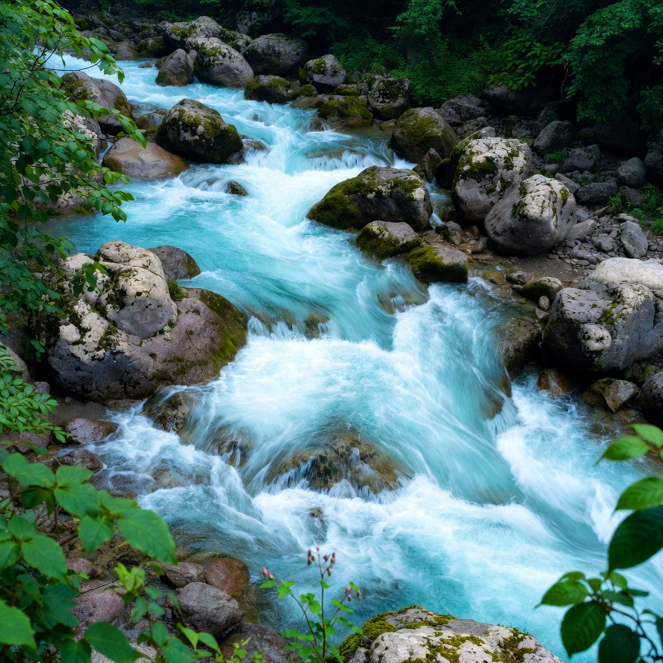 Turquoise River Flowing Over Rocks Turquoise River Flowing Over Rocks