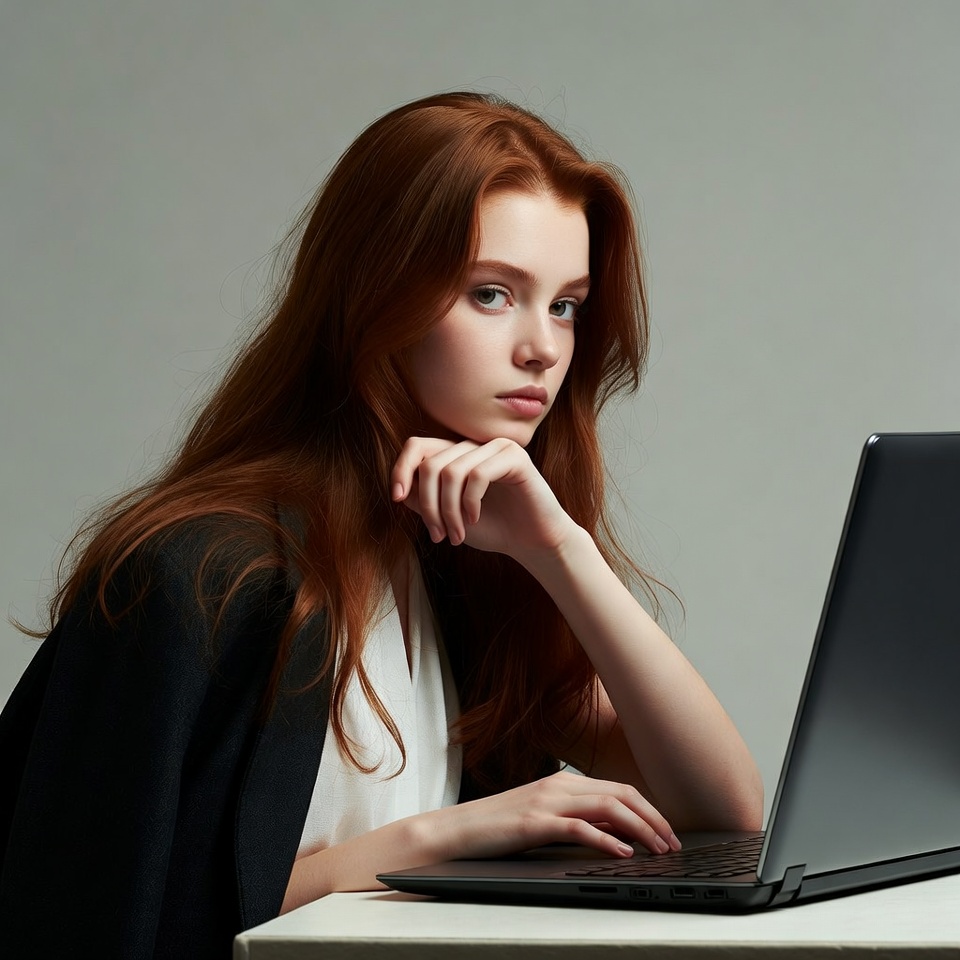Redhead woman using laptop Redhead woman using laptop