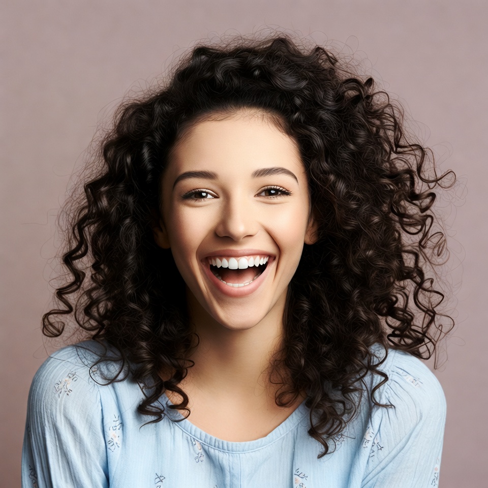 Smiling woman with curly hair Smiling woman with curly hair