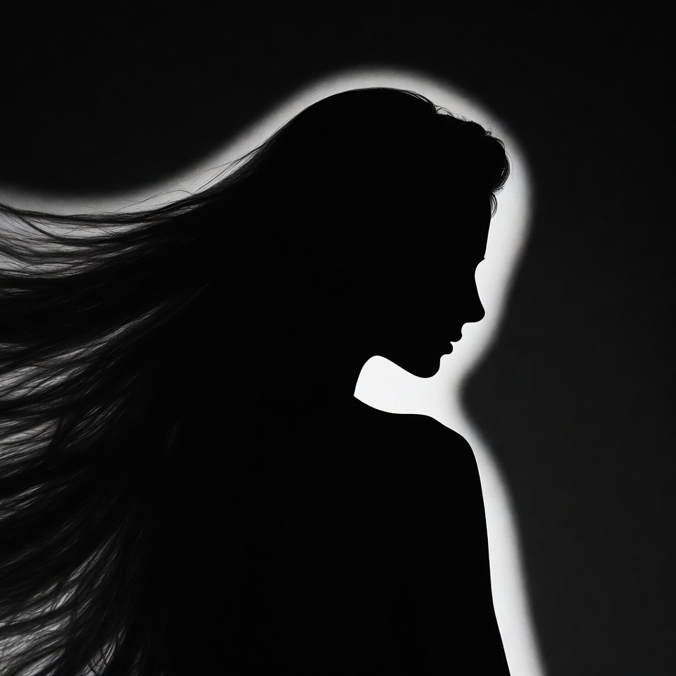 Woman silhouette with flowing hair Woman silhouette with flowing hair