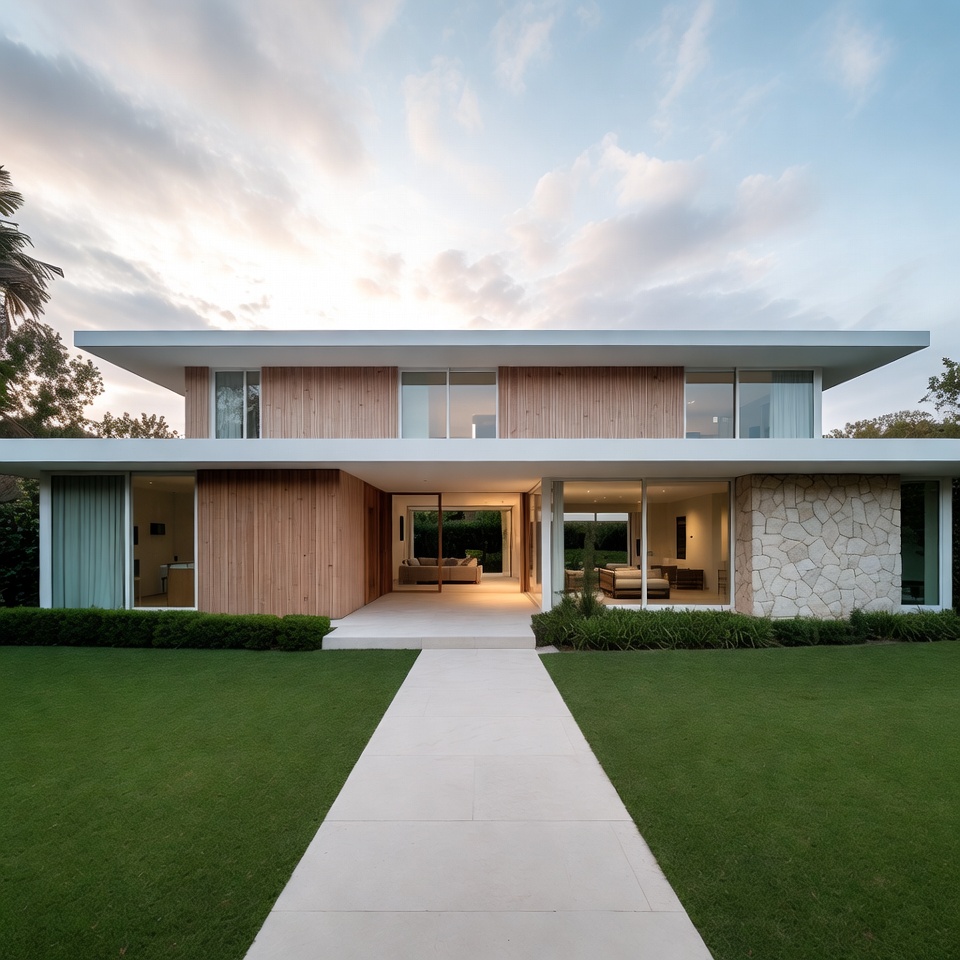 Modern White House with Wooden Facade Modern White House with Wooden Facade