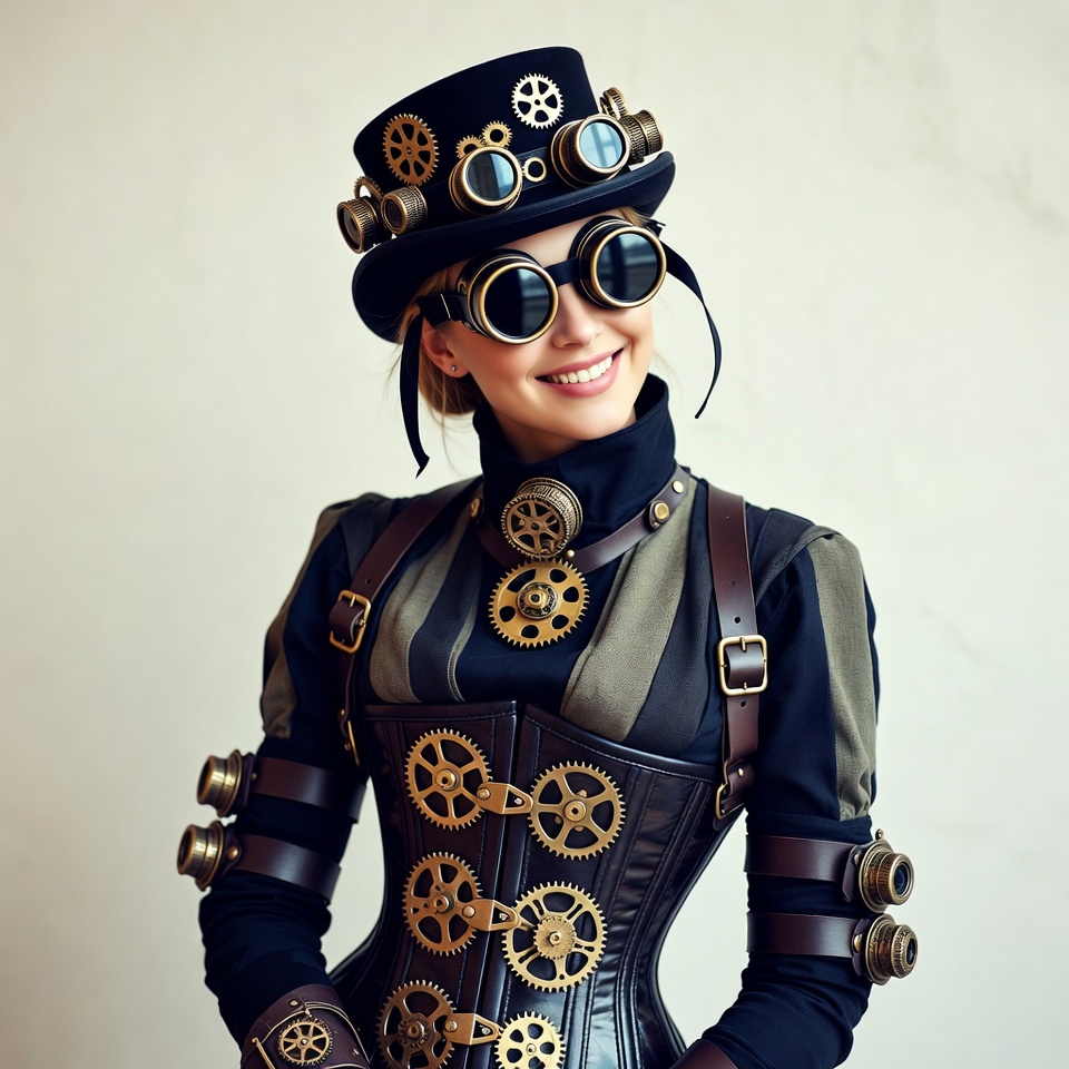 Woman in steampunk goggles hat Woman in steampunk goggles hat