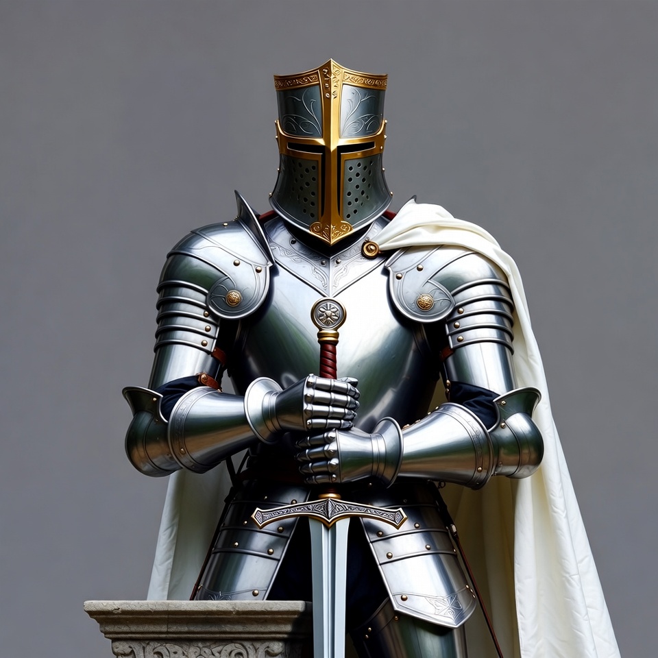 Knight in silver armor holding sword Knight in silver armor holding sword