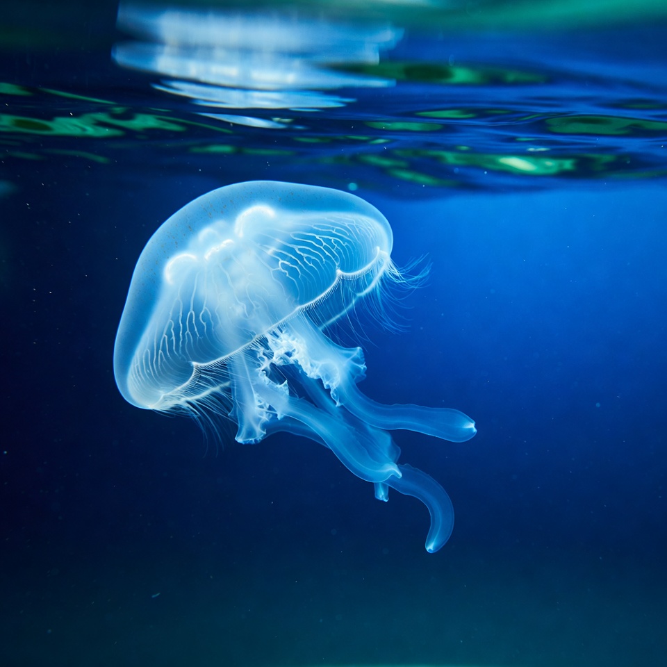 Transparent Jellyfish Floating Underwater Transparent Jellyfish Floating Underwater
