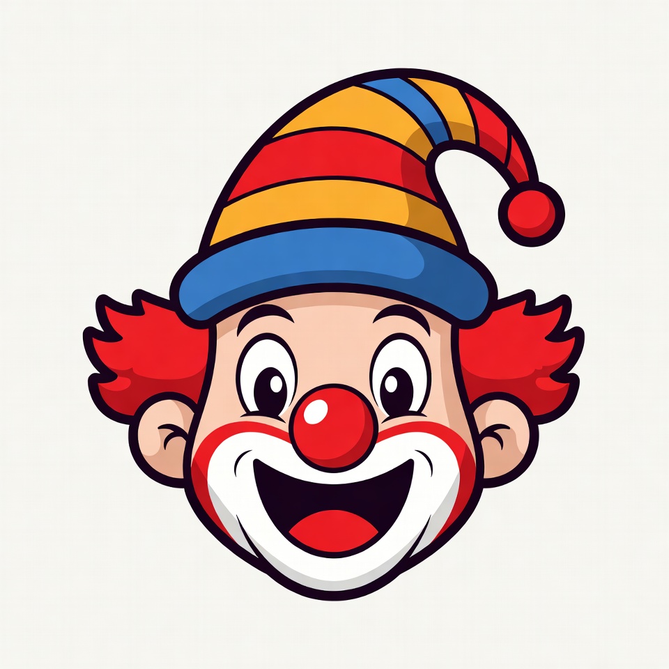 Cartoon Clown Smiling with Striped Hat Cartoon Clown Smiling with Striped Hat