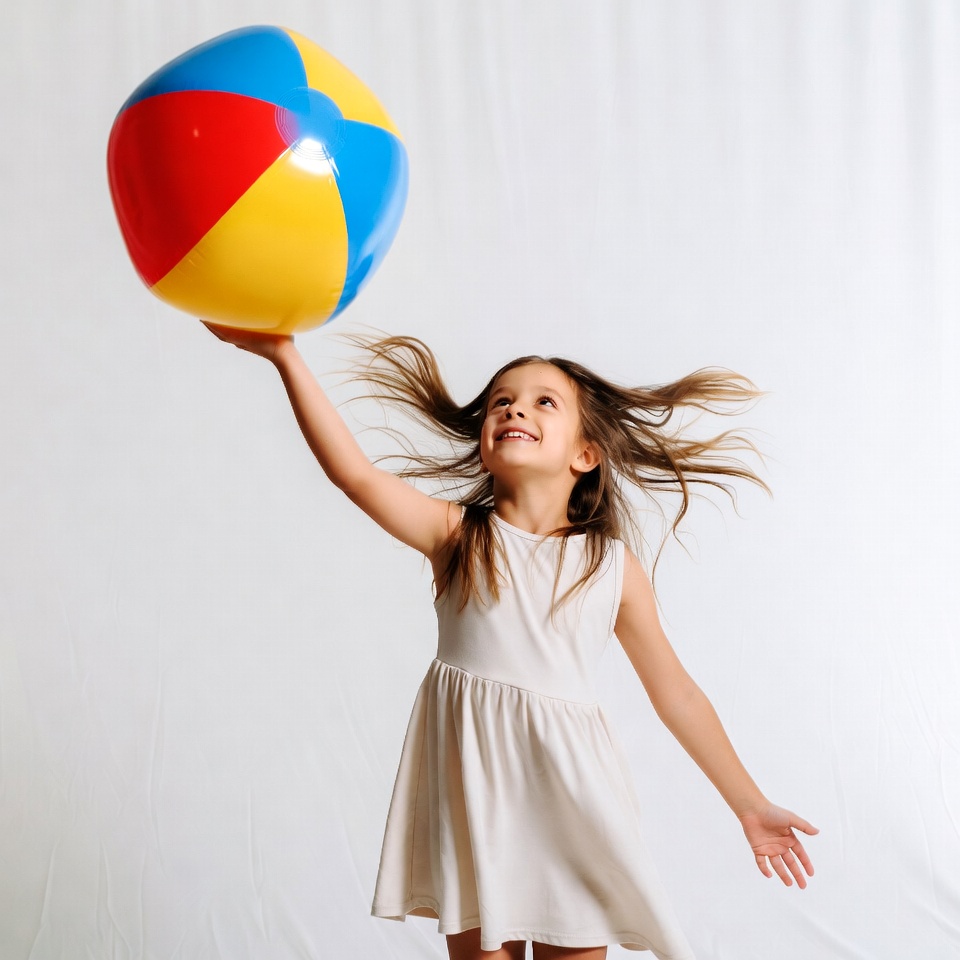 Girl holding colorful beach ball Girl holding colorful beach ball