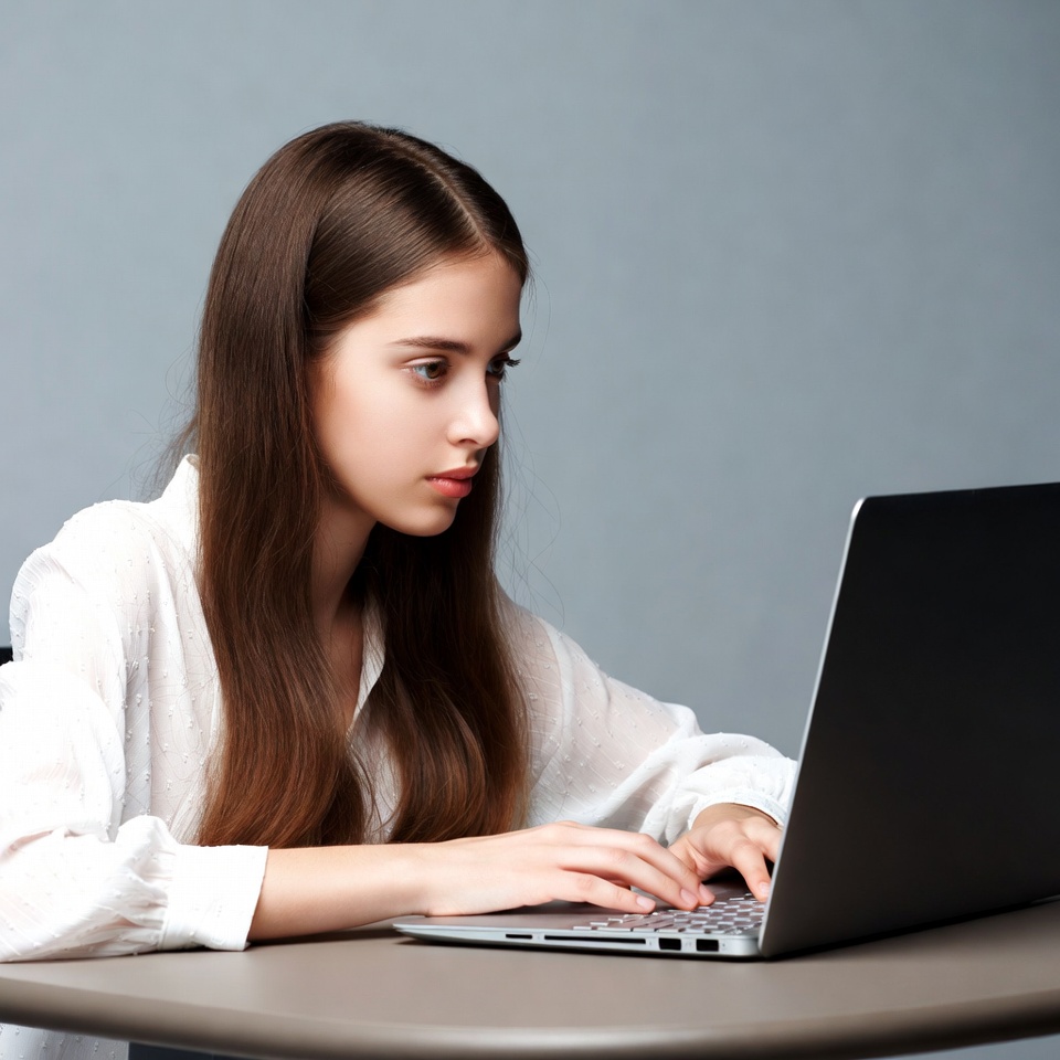 Young woman typing on laptop Young woman typing on laptop