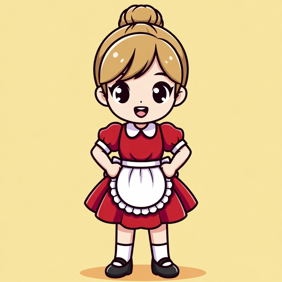 Cute girl in red maid dress Cute girl in red maid dress