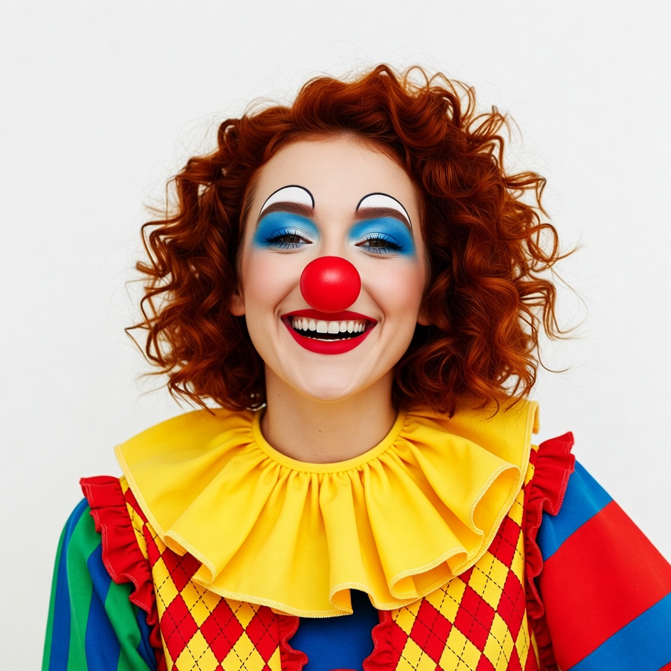 Smiling female clown with red hair Smiling female clown with red hair