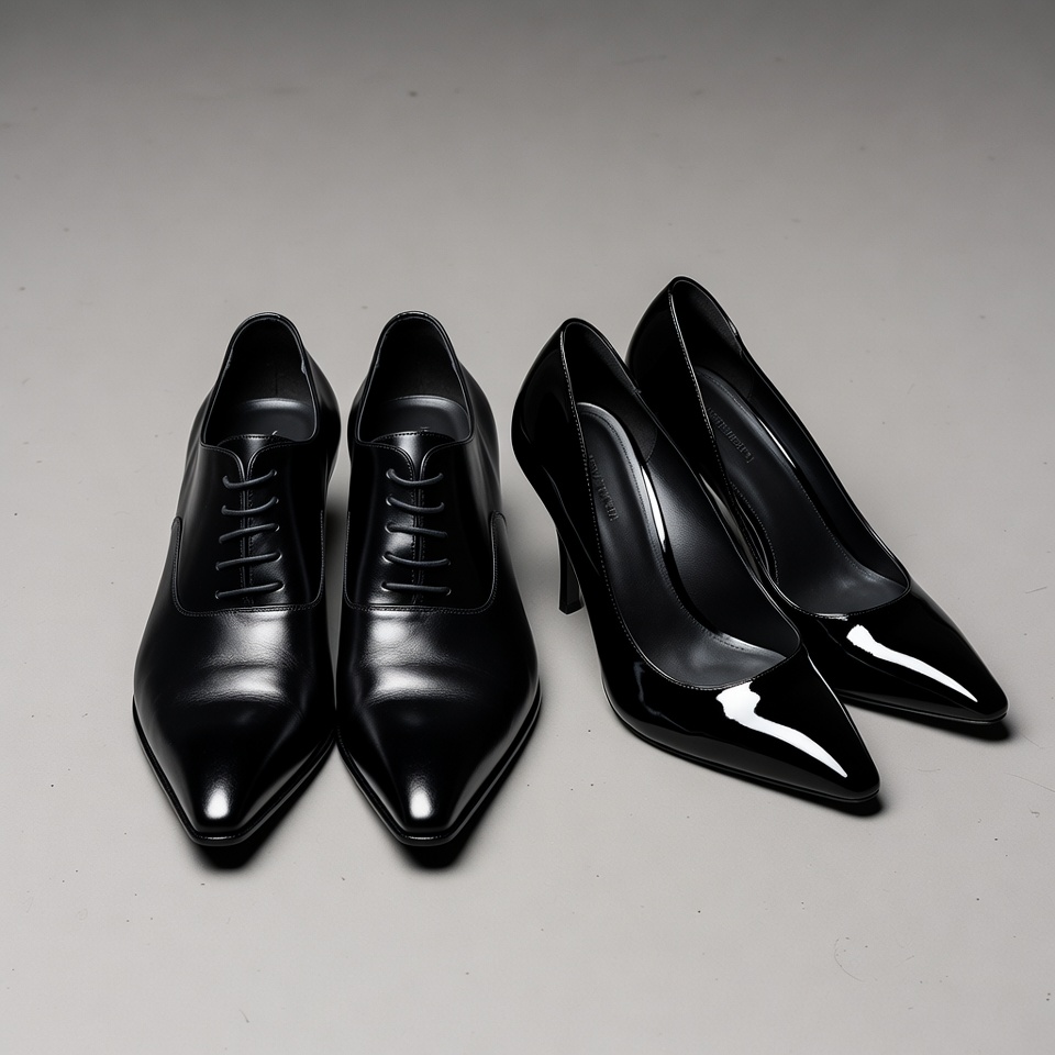 Black Men's Oxfords and Women's Heels Black Men's Oxfords and Women's Heels