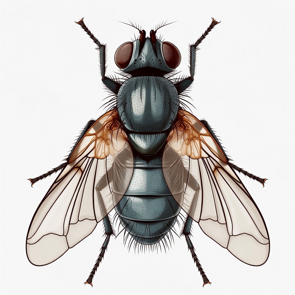 Detailed illustration of housefly Detailed illustration of housefly