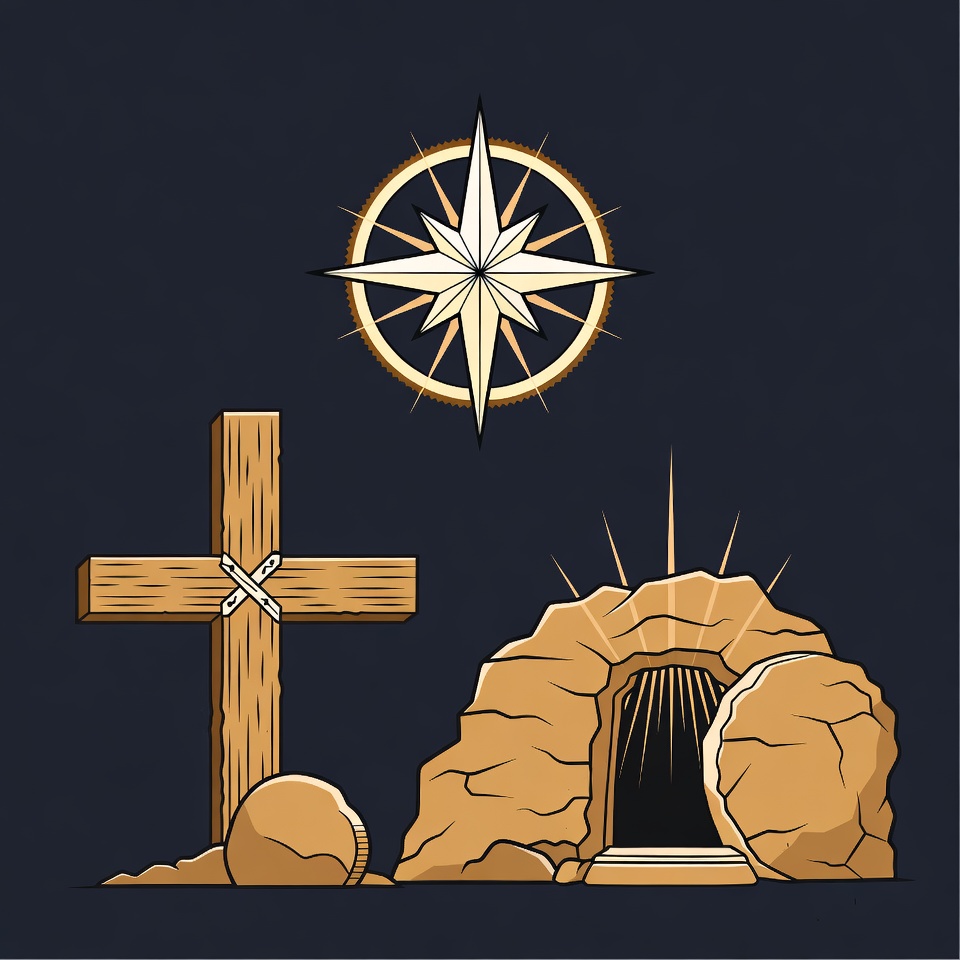 Empty Tomb Cross Star Illustration Empty Tomb Cross Star Illustration