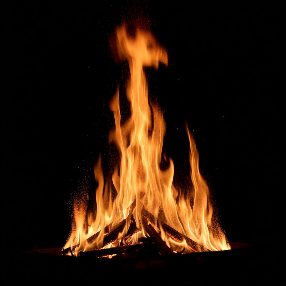 Burning Campfire Flames on Black Background Burning Campfire Flames on Black Background