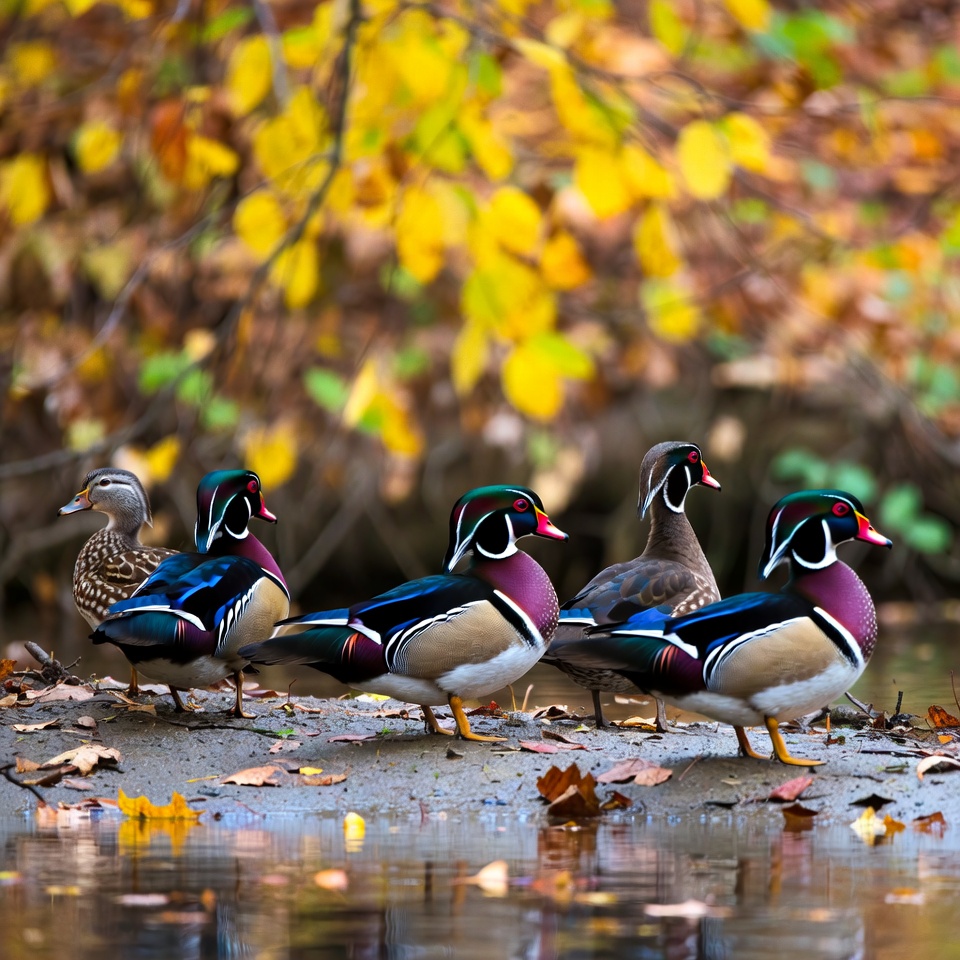 Wood Ducks in Autumn Leaves Wood Ducks in Autumn Leaves