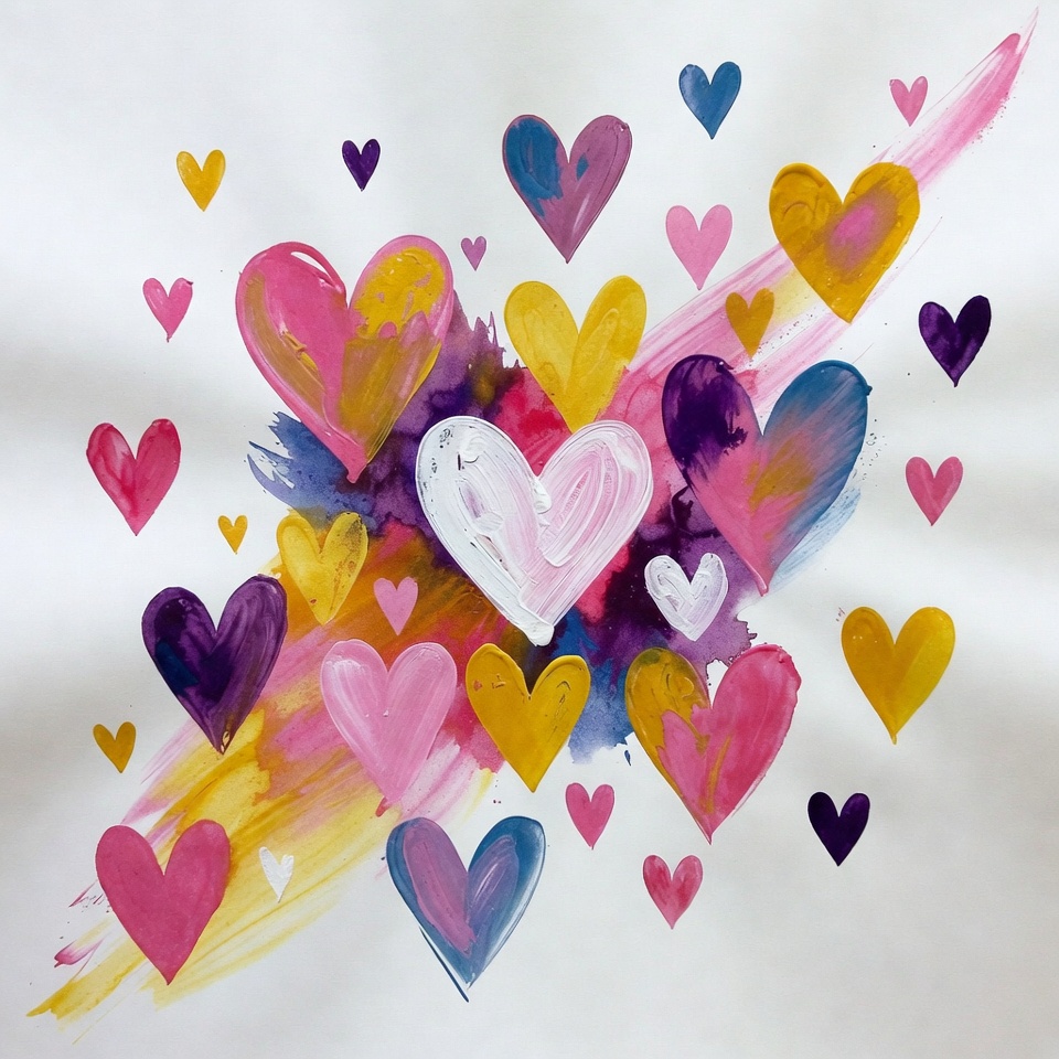 Colorful watercolor hearts on white background Colorful watercolor hearts on white background