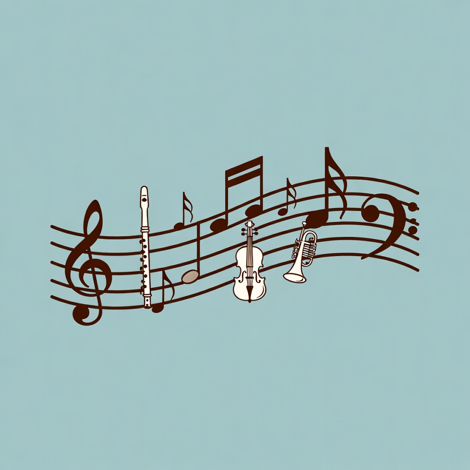 Musical Instruments with Notes Illustration Musical Instruments with Notes Illustration