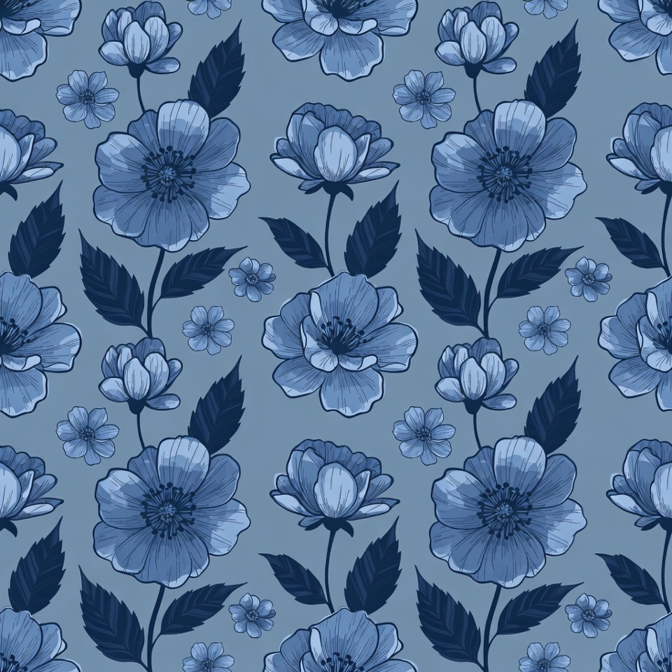 Blue Dahlia Flowers Seamless Pattern Blue Dahlia Flowers Seamless Pattern