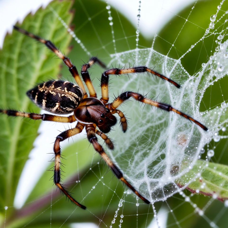 Spider on dewy web Spider on dewy web