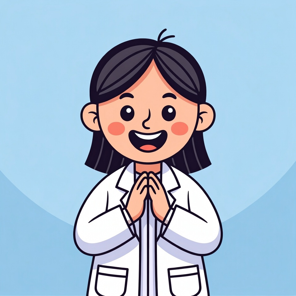 Cartoon Asian girl doctor praying Cartoon Asian girl doctor praying