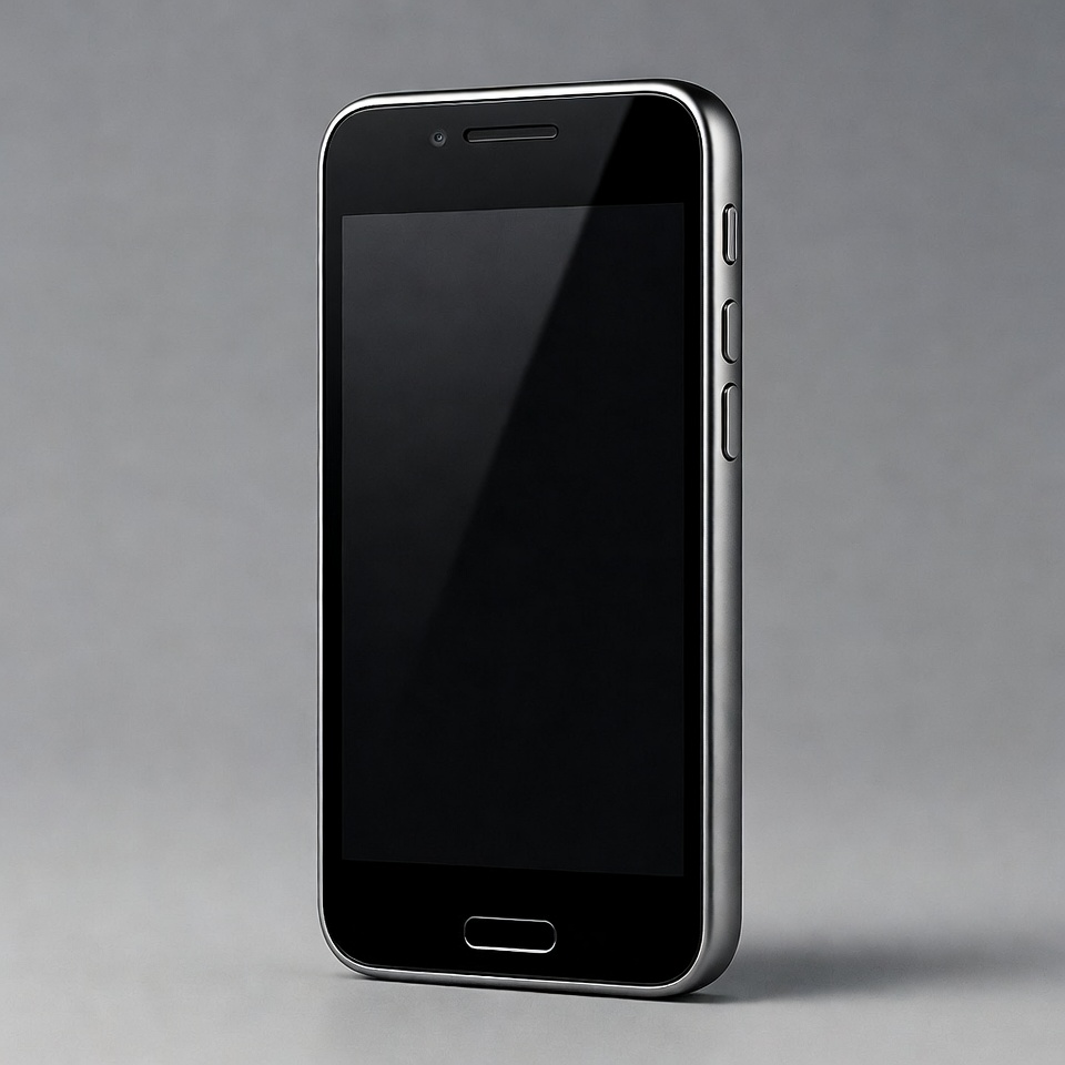 Black smartphone on gray background Black smartphone on gray background