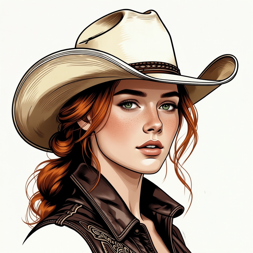Redhead Cowgirl in White Hat Redhead Cowgirl in White Hat
