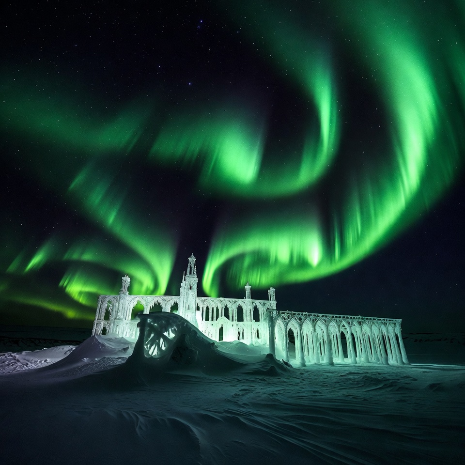 Ice Castle Under Northern Lights Ice Castle Under Northern Lights