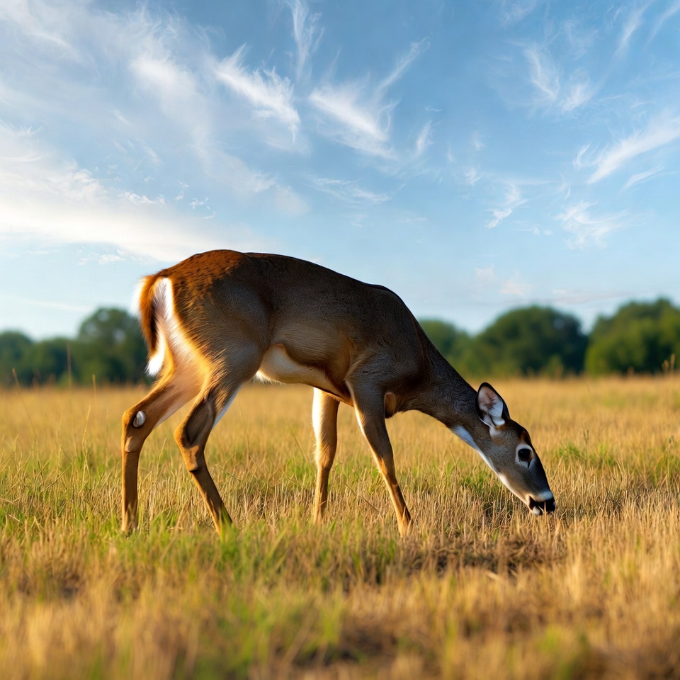 White-tailed deer grazing in field White-tailed deer grazing in field