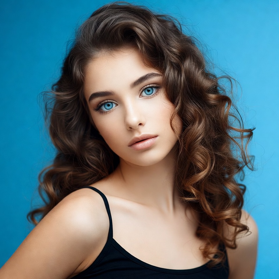 Woman with curly brown hair Woman with curly brown hair