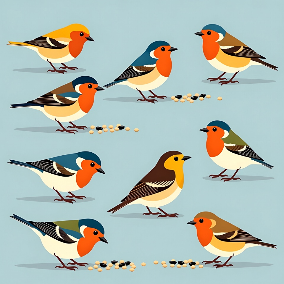 Colorful Bullfinches Eating Seeds Colorful Bullfinches Eating Seeds