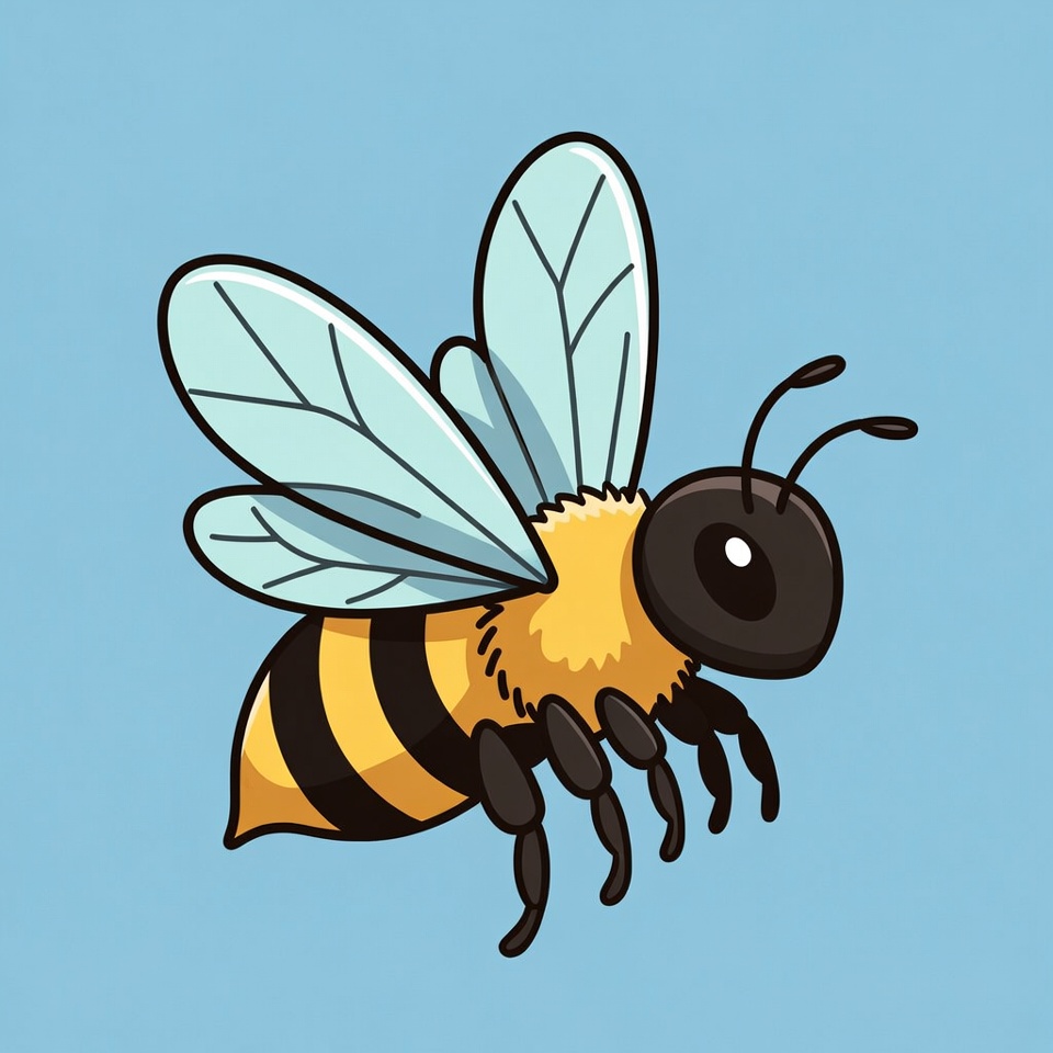 Cartoon bee flying on blue background Cartoon bee flying on blue background