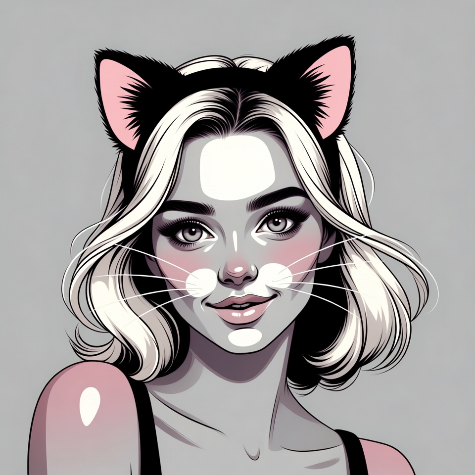 Woman with cat ears illustration Woman with cat ears illustration