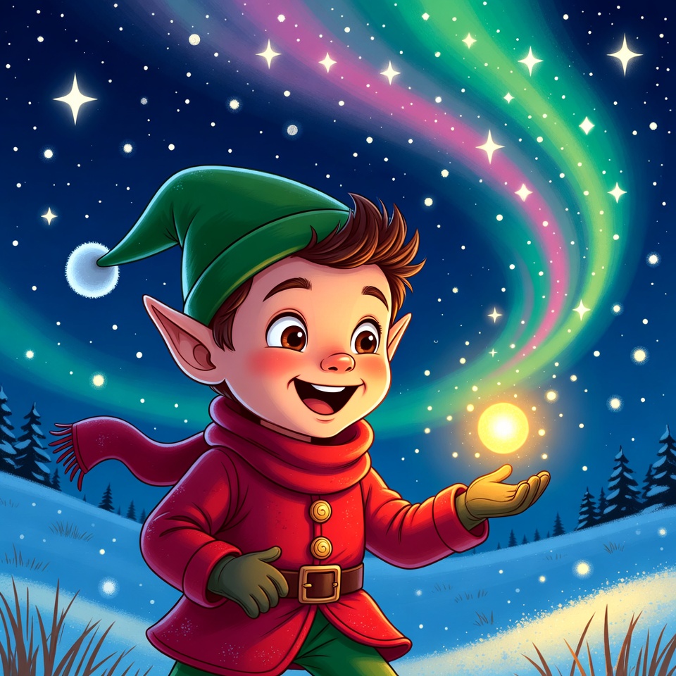 Cartoon Elf Holding Glowing Orb Cartoon Elf Holding Glowing Orb