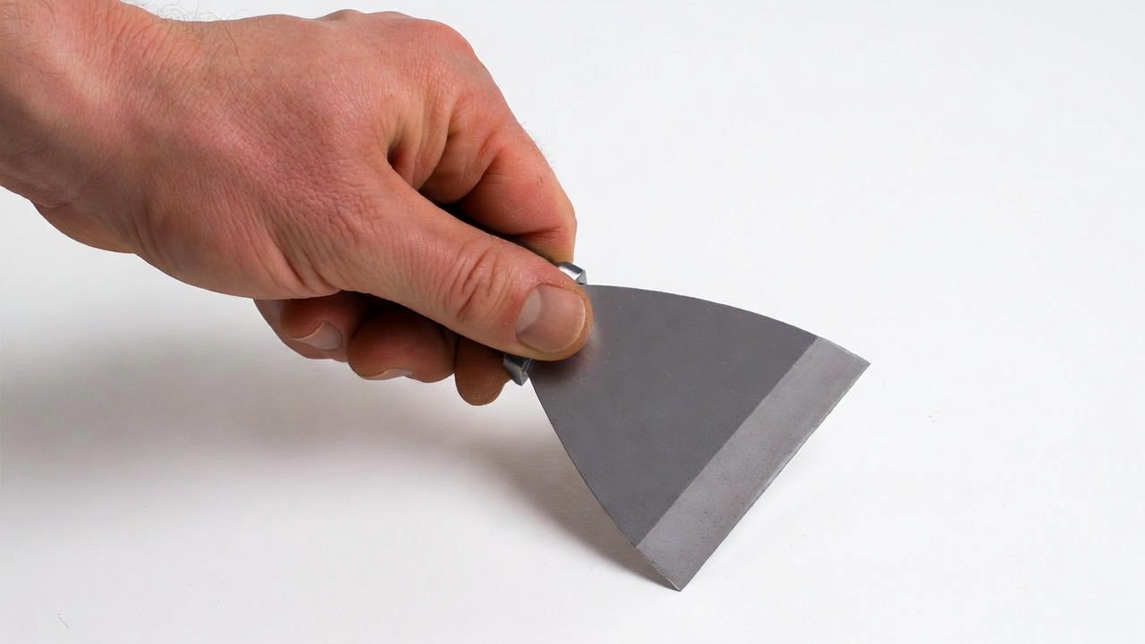 Man's hand holding putty knife Man's hand holding putty knife