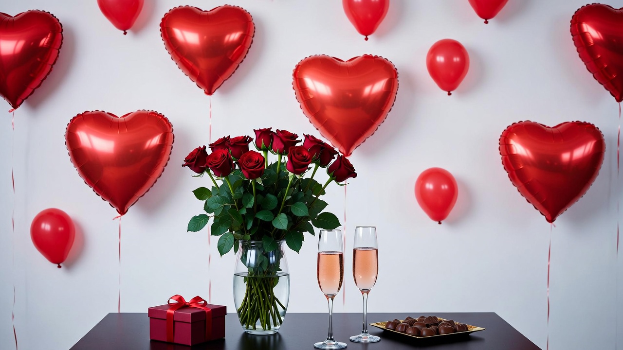 Valentine's Day table with roses champagne Valentine's Day table with roses champagne