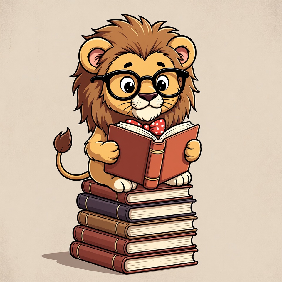 Cute lion reading books Cute lion reading books