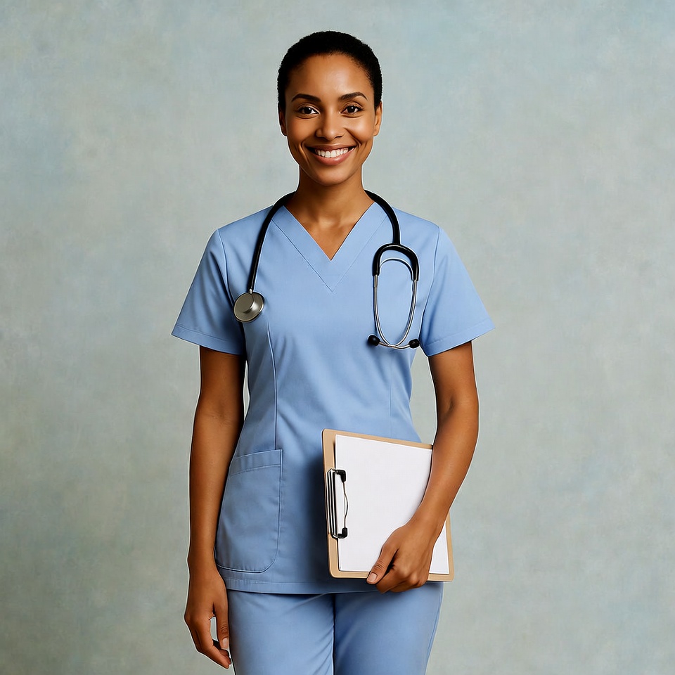 African-American nurse with stethoscope and clipboard African-American nurse with stethoscope and clipboard