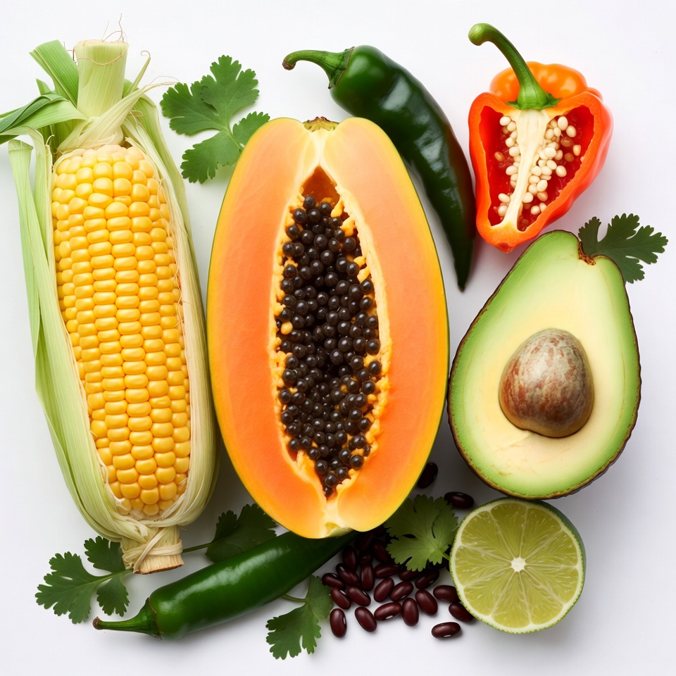 Fresh Corn Papaya Avocado Peppers Fresh Corn Papaya Avocado Peppers