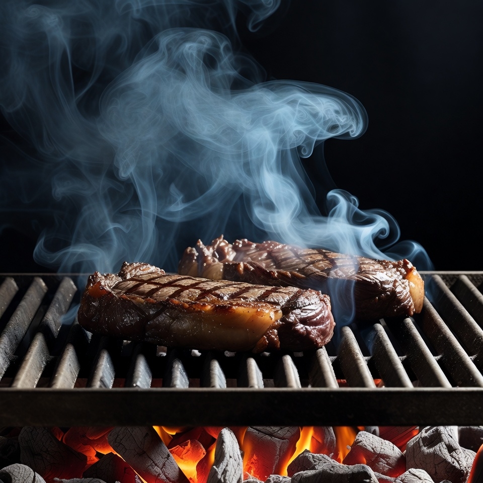 Grilled Steaks Smoking on BBQ Grill Grilled Steaks Smoking on BBQ Grill