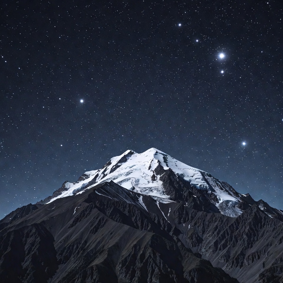 Snowy Mountain Under Starry Night Sky Snowy Mountain Under Starry Night Sky