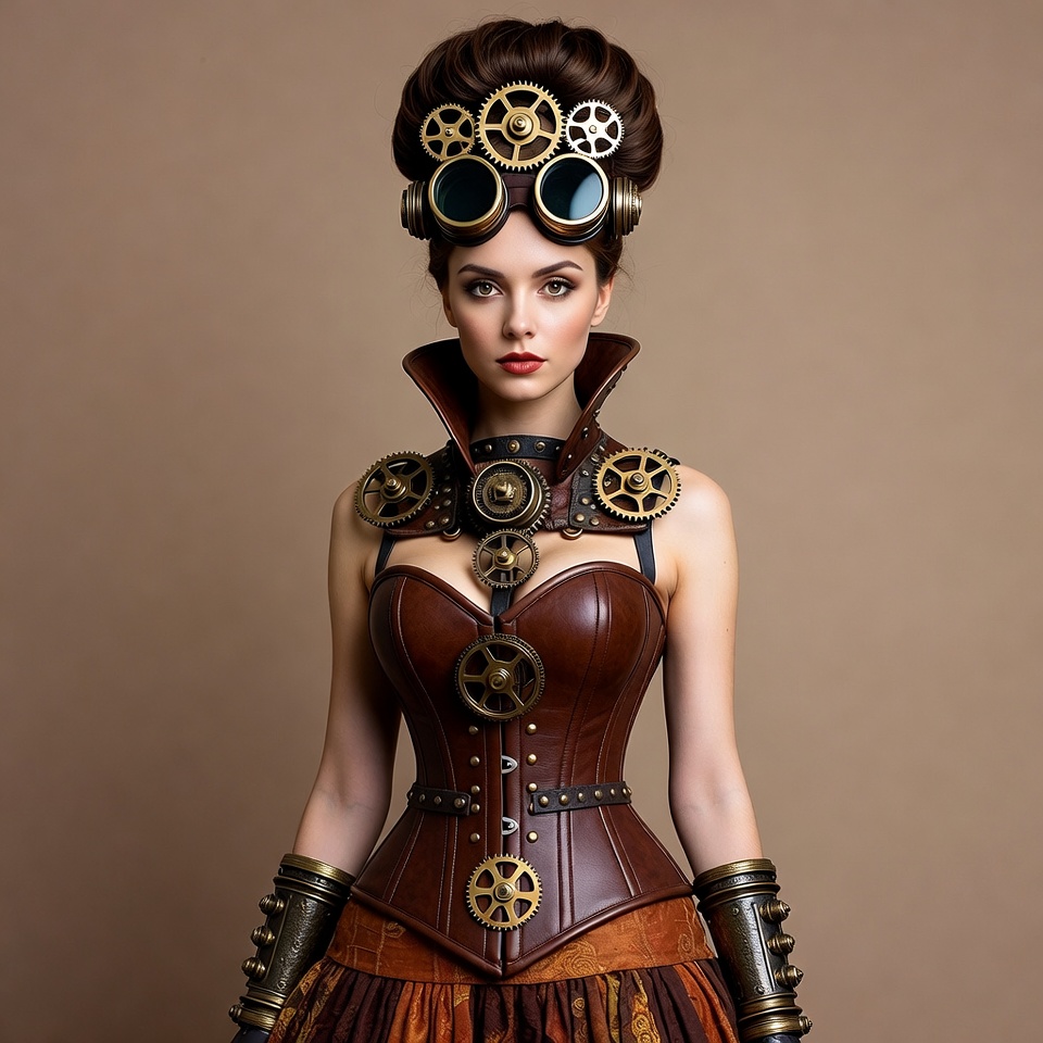Steampunk woman in leather corset Steampunk woman in leather corset